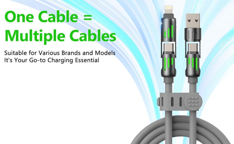 4-in-1 USB Charging Cable, 240W Multi Fast Charging Cable, Multi USBC Charger Combo Metal Ports for Phone 15/14/13 Pro Max Laptop Multi Device Charging