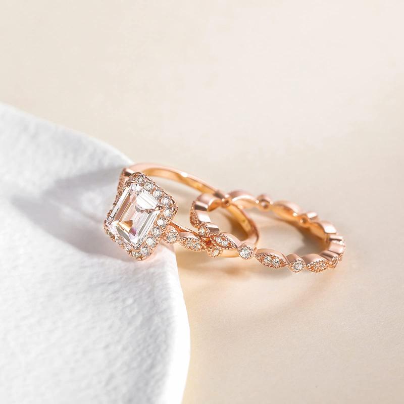 EAMTI 2CT 925 Sterling Silver Bridal Ring Sets Emerald Cut CZ Promise Rings Marquise Wedding Bands for Women