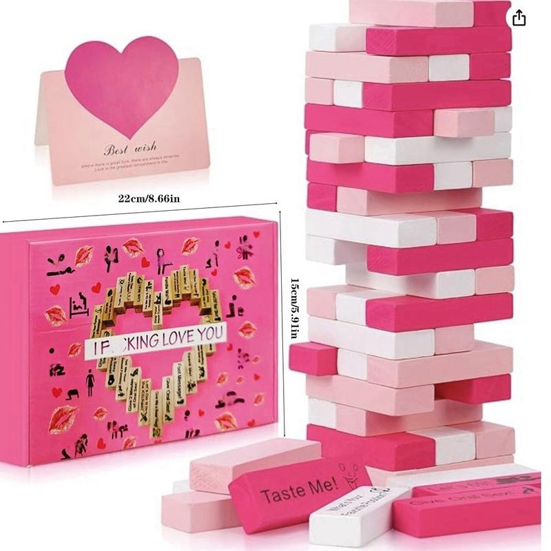 48 Piece Block Tower Jenga Game, Colorful Couple Dating Blocks, Romantic Date Night Challenge, Perfect Valentine's Day Gift