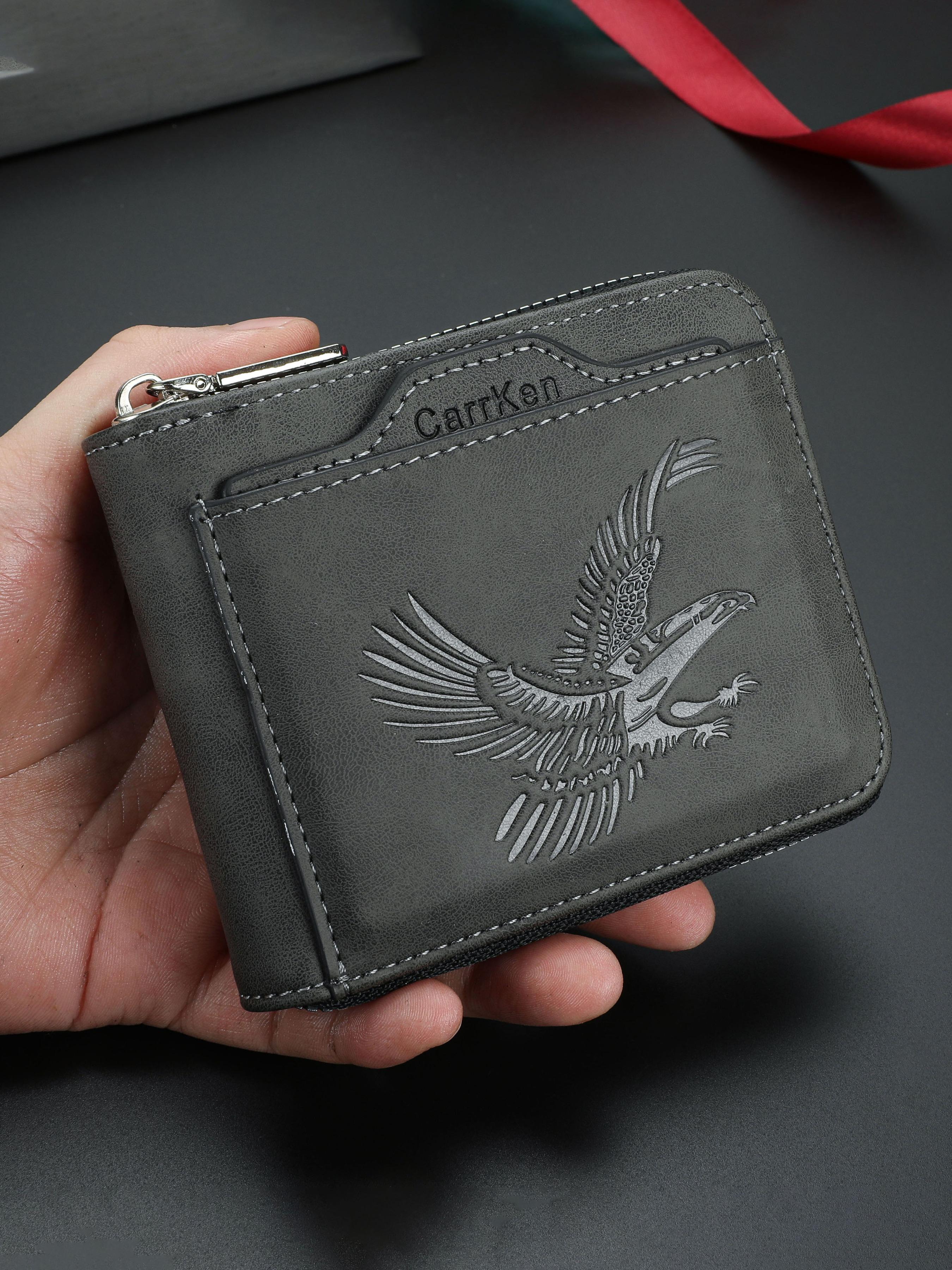 2026 Premium Eagle Embossed Leather Wallet for Men – New Slim Bifold Design with RFID Security, Multiple Card Slots & ID Window – Durable Genuine Leather Trifold Alternative for Business & Casual Use -RR
