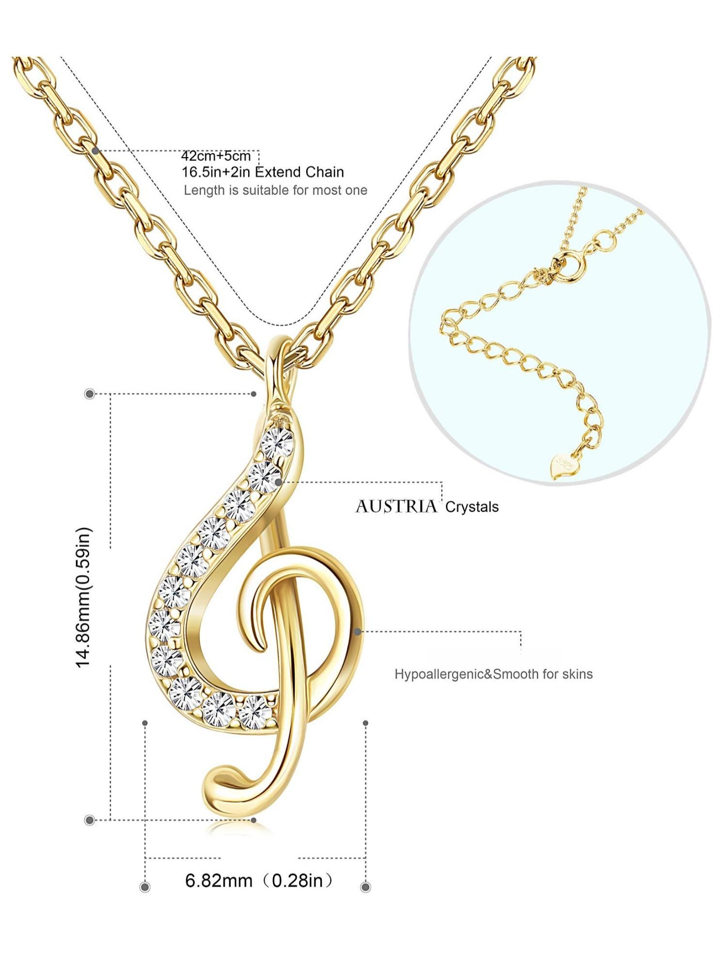 1 Pc Stylish Golden Treble Clef Music Necklace with Shining Swarovski Crystal for Women Men Delicate Artistic Jewelry Piece Lightweight Copper for Soft Comfortable Wearing for Daily Use Concerts Festivals Parties Gift for Musicians Music Enthusiasts