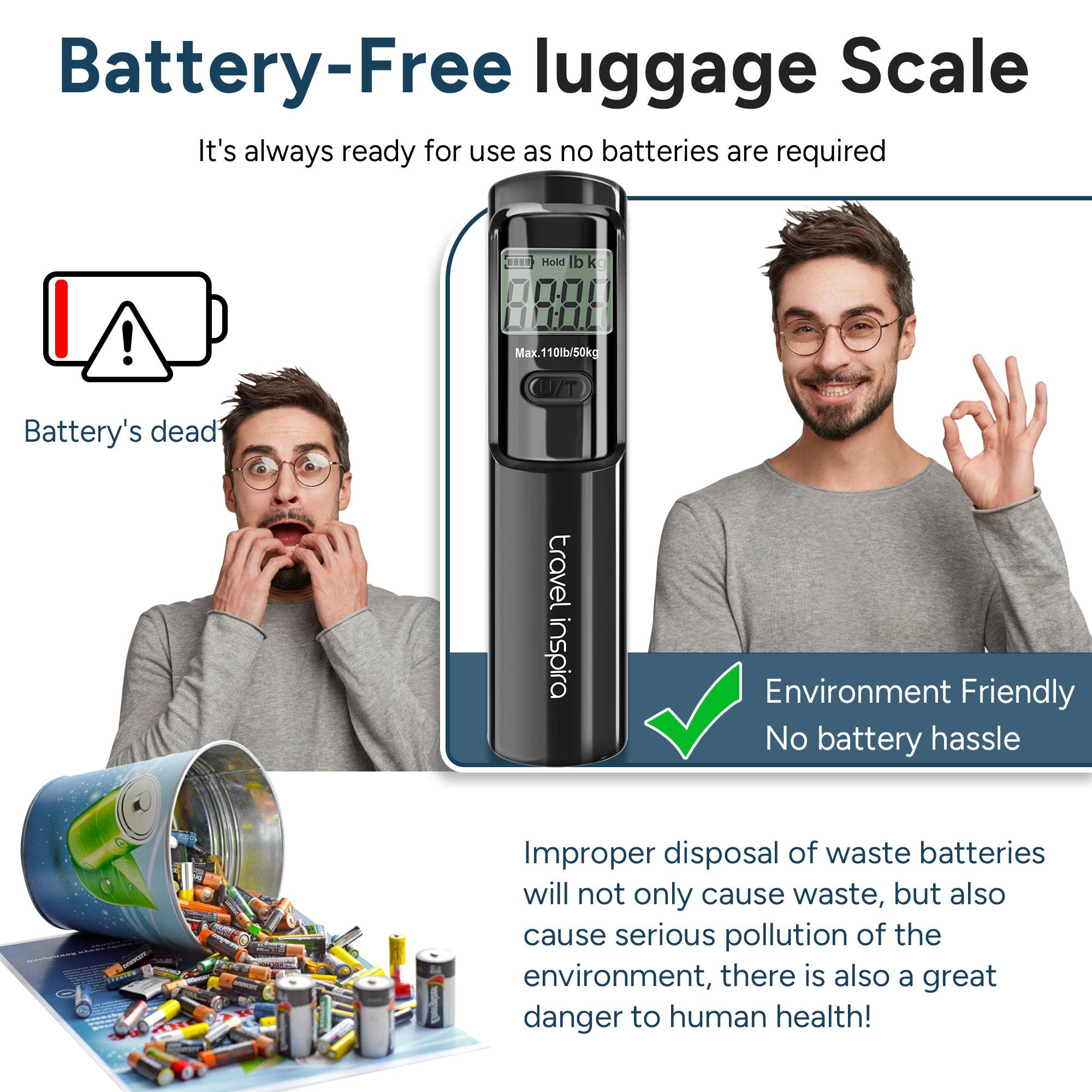 travel inspira Luggage Scale Battery-Free, Portable Handheld Digital Suitcase Weight，Scale for for Travel Accessories, 110lbs/50k
