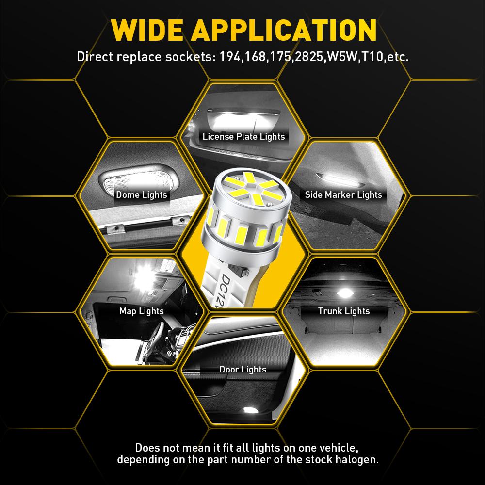 AUXITO Latest 194 LED Bulbs for License Plate Light 6500K Bright White, Canbus Error Free 168 2825 T10 W5W LED Bulb for Car Dome Door Map Courtesy Trunk Cargo License Plate Lights, Pack of 2