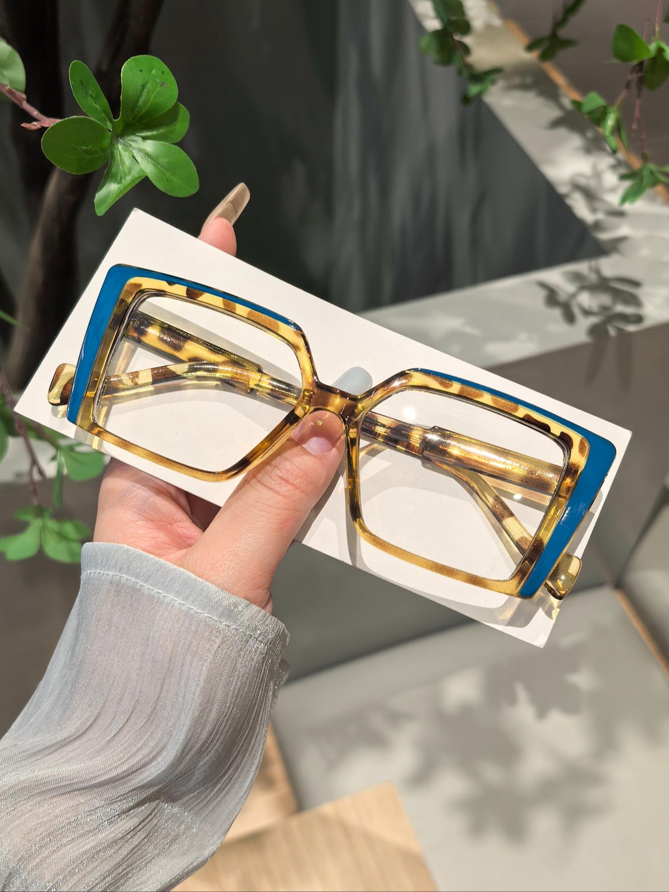 Unisex Tortoiseshell Rectangular Eyeglasses Frame, Leopard Pattern Eyeglasses, High Quality Eyewear, Casual Fashion Glasses for All Seasons, Lightweight Durable Design for Students Daily Use