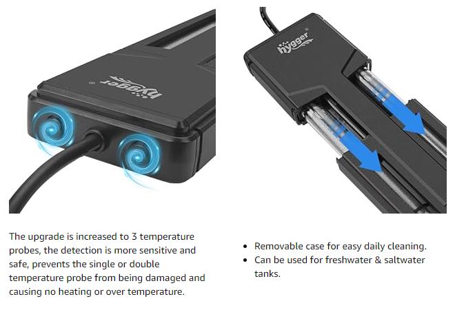 hygger Aquarium Heater,Submersible Fish Tank Water Heater Double Quartz Explosion-Proof with for Freshwater Saltwater Tank Submersible Quartz