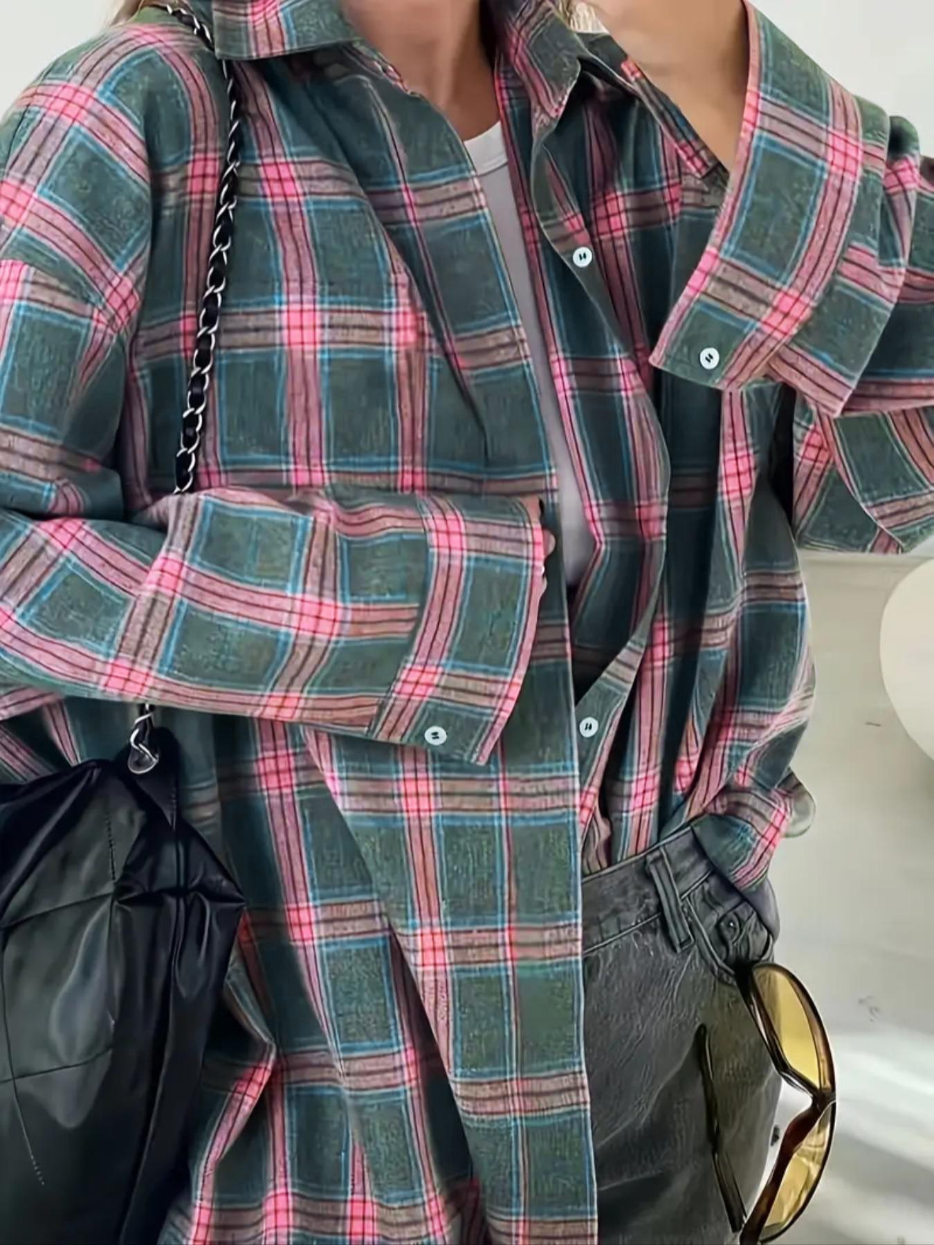 Plus Size Women's Plaid Print Long Sleeve Shirt, Casual Fashion Top, Comfortable and Stylish, Perfect for Daily Wear