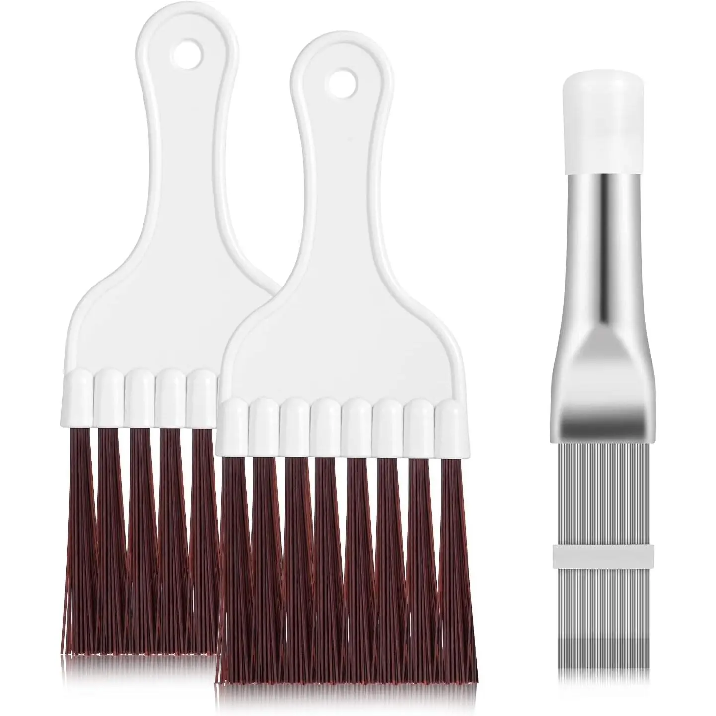 3 in 1 Set Air Conditioner Condenser Fin Comb, 1 Coil Cleaner Stainless Steel Fin Comb with 2 Evaporator Radiator Cleaning Whisk Brush