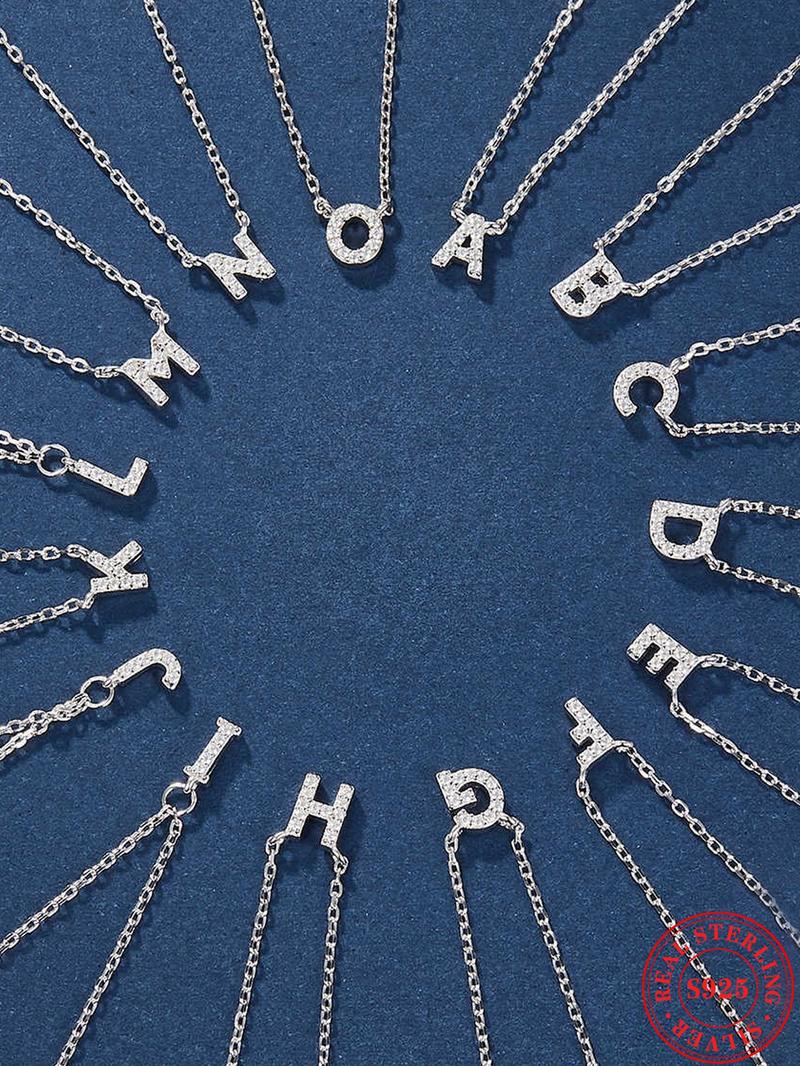 S925 Sterling Silver Personalized Initial Necklace, 1 Count Letter Design Artificial Zircon Decor Necklace for Women, Silver Jewelry, Fashion Accessories for Party, Daily Decor, Alphabet Necklaces