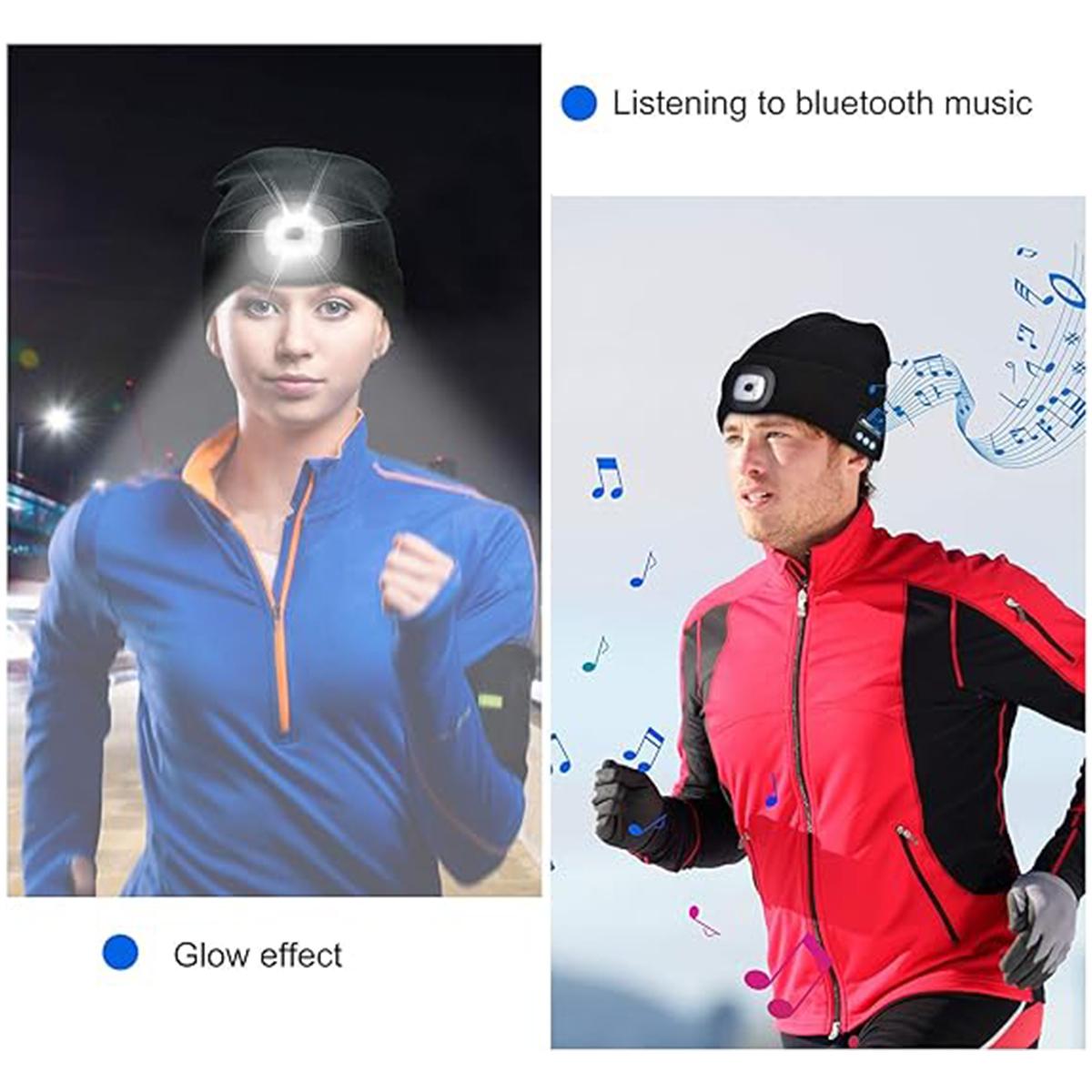 Bluetooth Beanie with LED Headlight and Removable Speaker, USB Rechargeable warm Hat LED Hat for Music and Calling, sport,outdoor,Unisex Birthday Gift