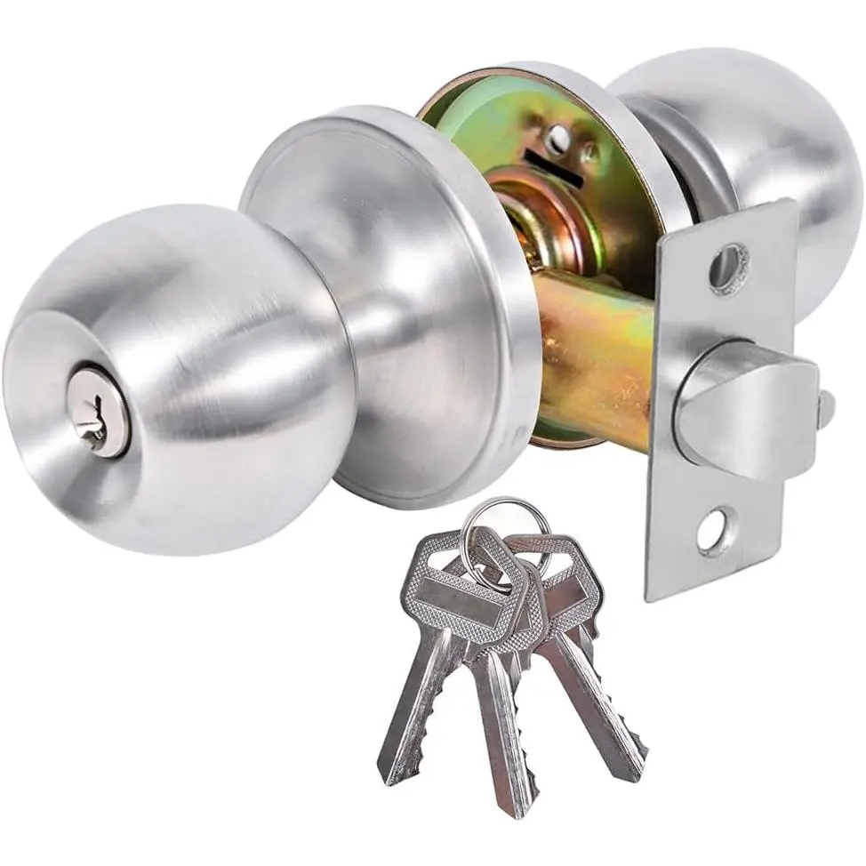High-Security Stainless Steel Door knob with Lock & Key(Silver)