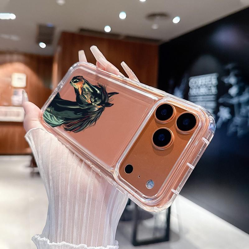 Transparent Airbag Case, Creative Colorful Horse Geometric Pattern Anti-Drop Soft Shell, Tpu Phone Cover for iPhone 11/12/13/14 Pro Max/15 Pro/16 Plus/promax