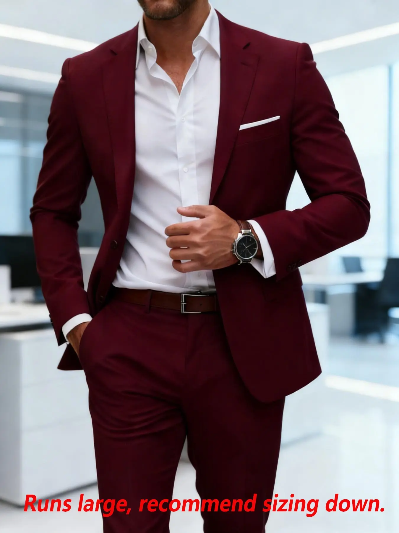 Men's Two-Piece Suit Set, Polyester Long-Sleeve Blazer and Pants, Suitable for All Seasons, Formal Attire for Business, Parties, and Office Wear