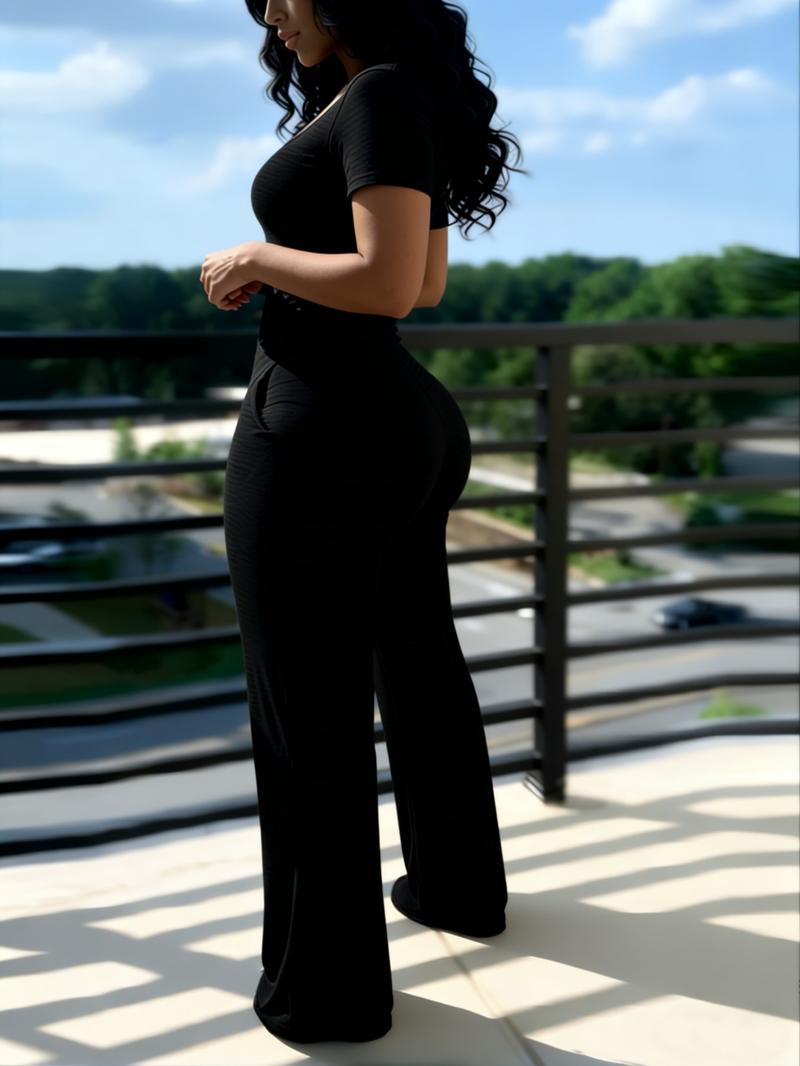 Women's Sexy Fitted Short Sleeve Jumpsuit, Plain Low Neck Pocket Design, All Season Fashion, European & American Style