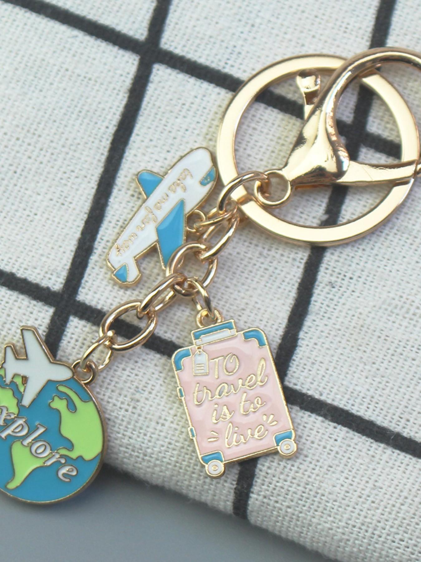 Travel Keychain Creative Earth & Plane Pendant, Unique Travel Accessory, Durable Metal Material, Perfect Gift for Travelers