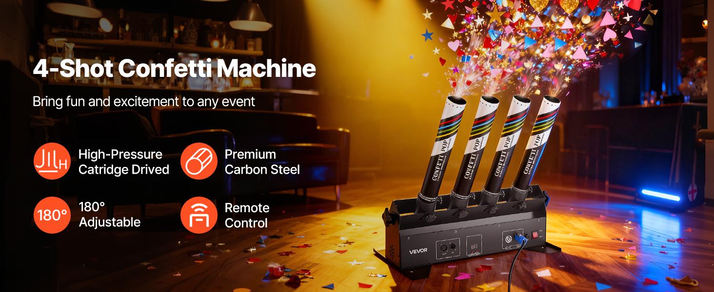 Electric Confetti Cannon Machine, High Output 4-Shot Confetti Launcher, DMX512, Manual Remote Control, Portable Confe-tti Shooter for Wedding Christmas DJ Party Event Show Stage Nightclub