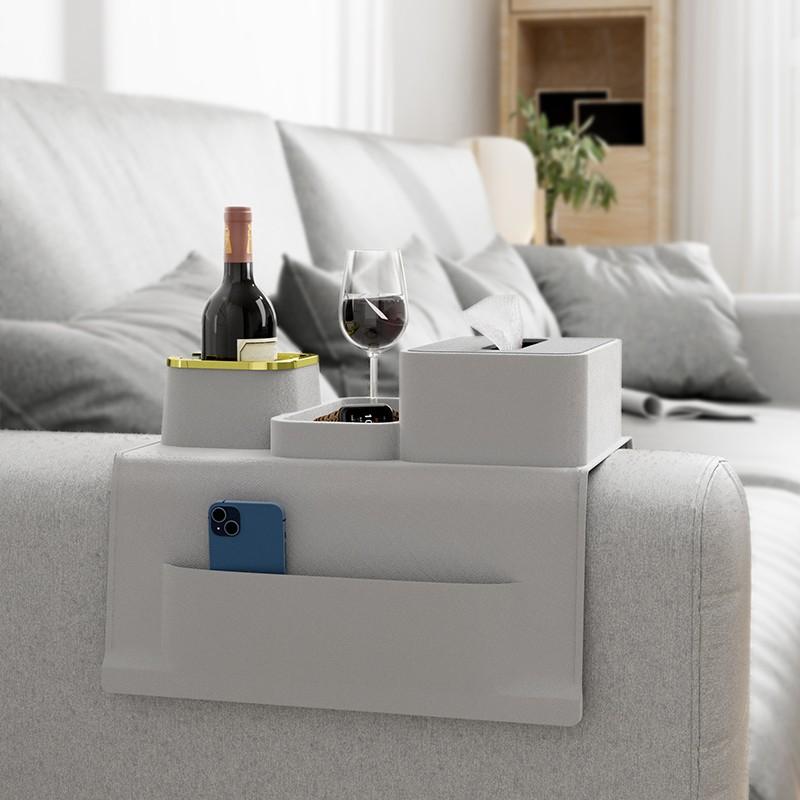 Universal Multifunctional Sofa Armrest Organizer, Silicone Side Pockets & Tray, Remote Control, Phone Storage, Suitable for Living Room and Bedroom