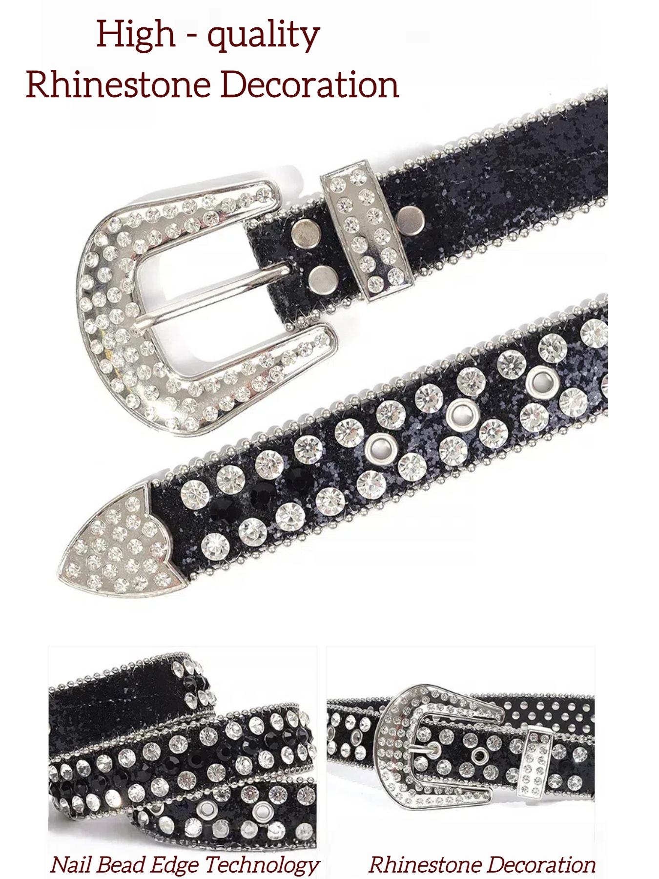 Rhinestone Studded Buckle Belt for Kids & Teens - 75-95cm Adjustable Sparkly Crystal Belt, Shiny Party & Performance Accessory