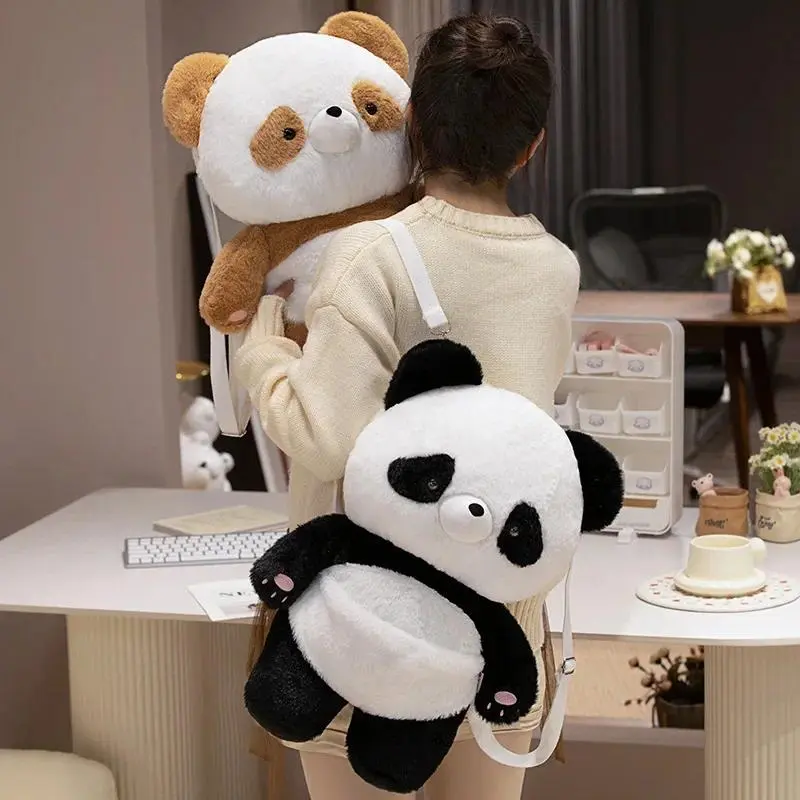MyRytanda Panda Plush Bags Cartoon Cute Cat Backpacks Kids Fluffy School Bags Kawaii Animals Shoulder Bags Children Gifts