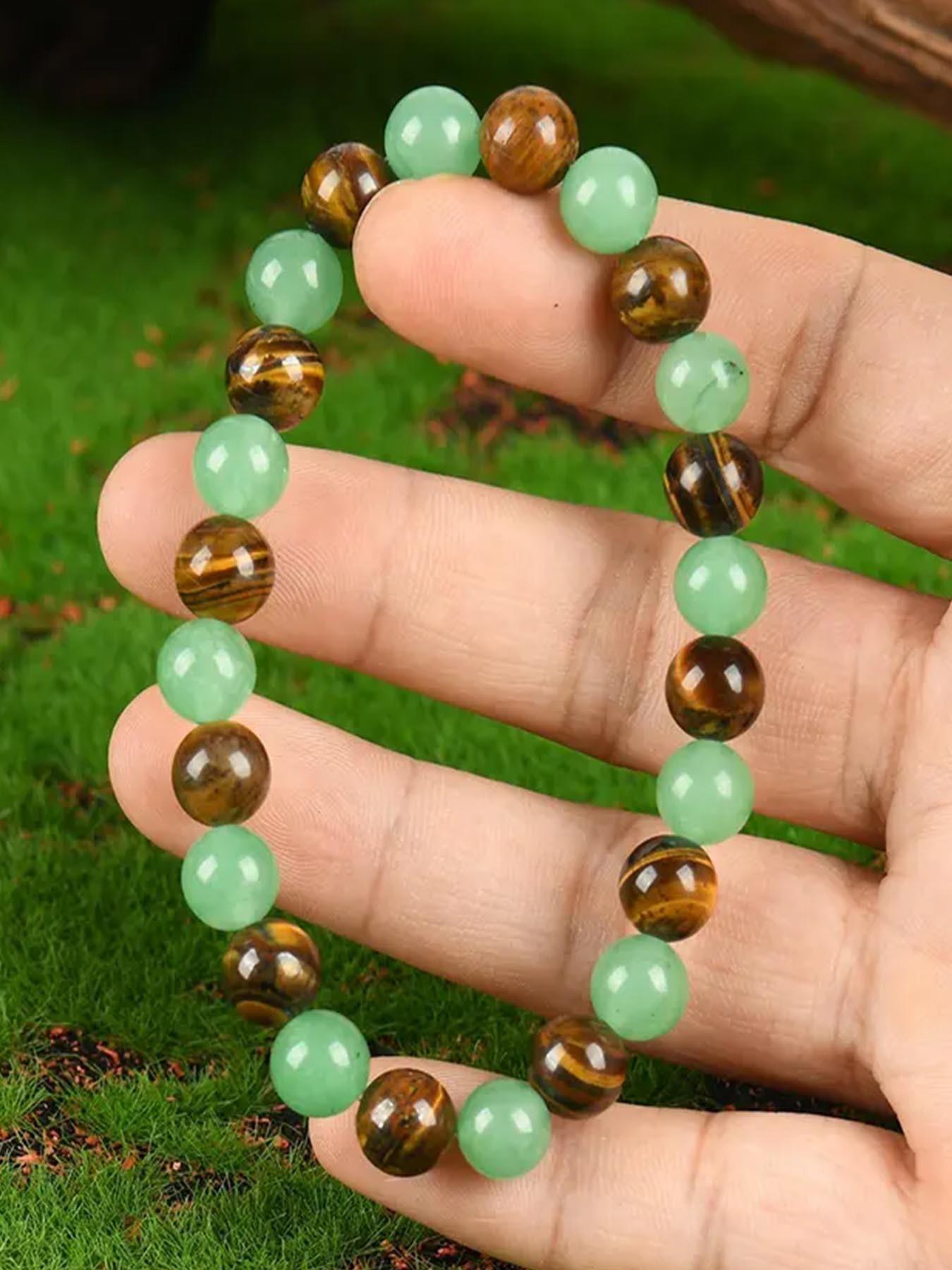 1pc Money Attraction Bracelet, Tiger Eye Green Aventurine Natural Bracelet, Luxury Jewelry Bracelet, Blue Friendship Beaded Jewelry, Protection Bracelet, Encouragement Gift, Fashion Artificial Bracelet, Colorblock Beaded Crystal Bracelet