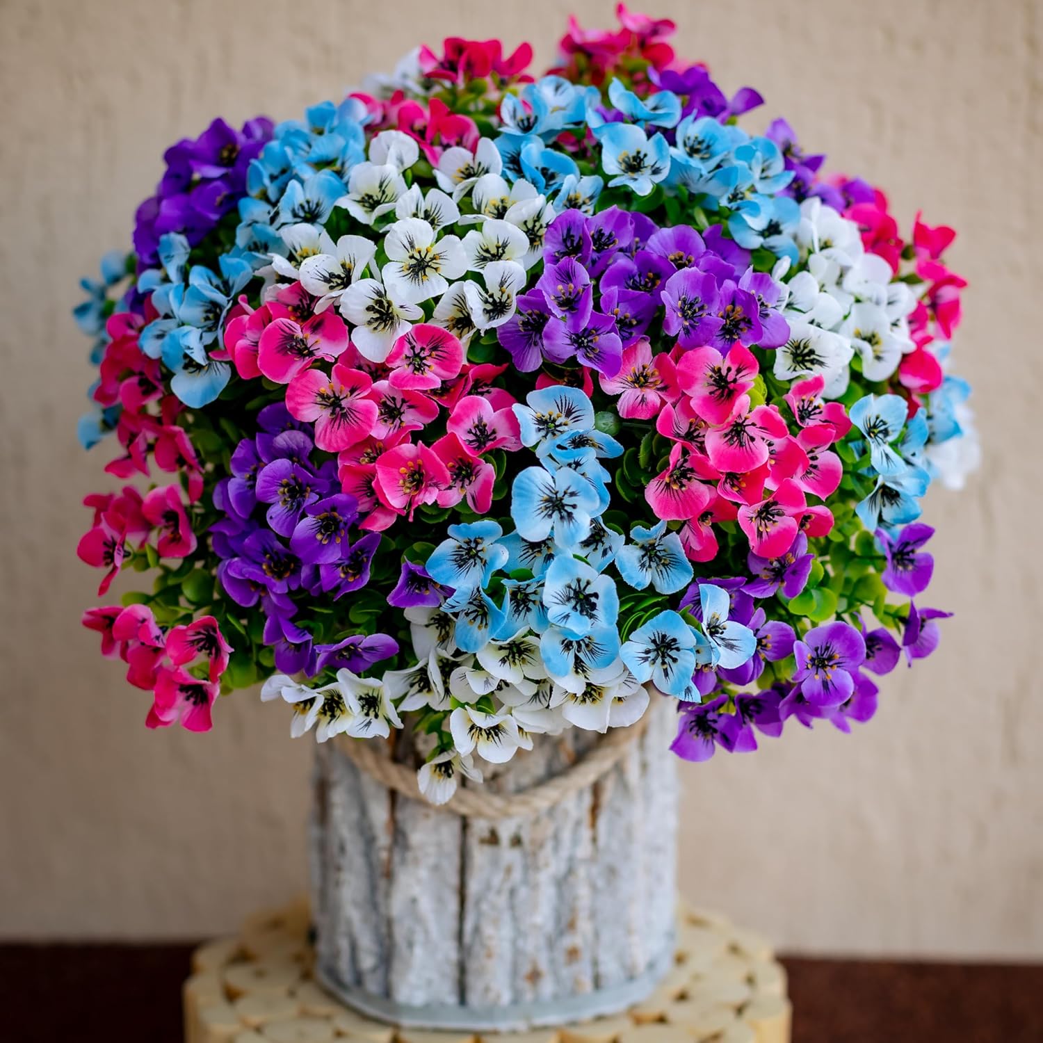 Artificial Pansies Flowers Outdoor Fake Plants - 16 Bundles UV Resistant No Fade Faux Shrubs Plastic Greenery Home Garden Porch Patio Decoration Plastic Floral Plant (16, Mixed)