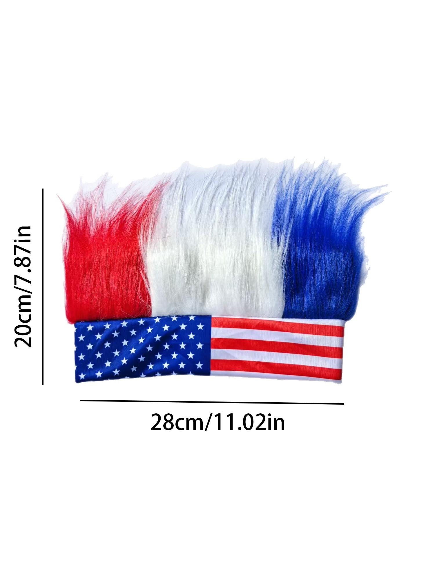 American Flag Fan Wig Hat Headband Independence Day Party Cheerleader Accessory, Patriotic Usa Hair Curl Straight Design, All Seasons Wear