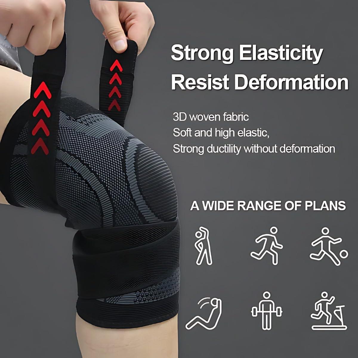 Knee Brace for Men & Women, Compression Sleeve with Adjustable Straps, High-Elastic Fabric Knee Pad for Daily Workouts & Sports Activities Knee Saver