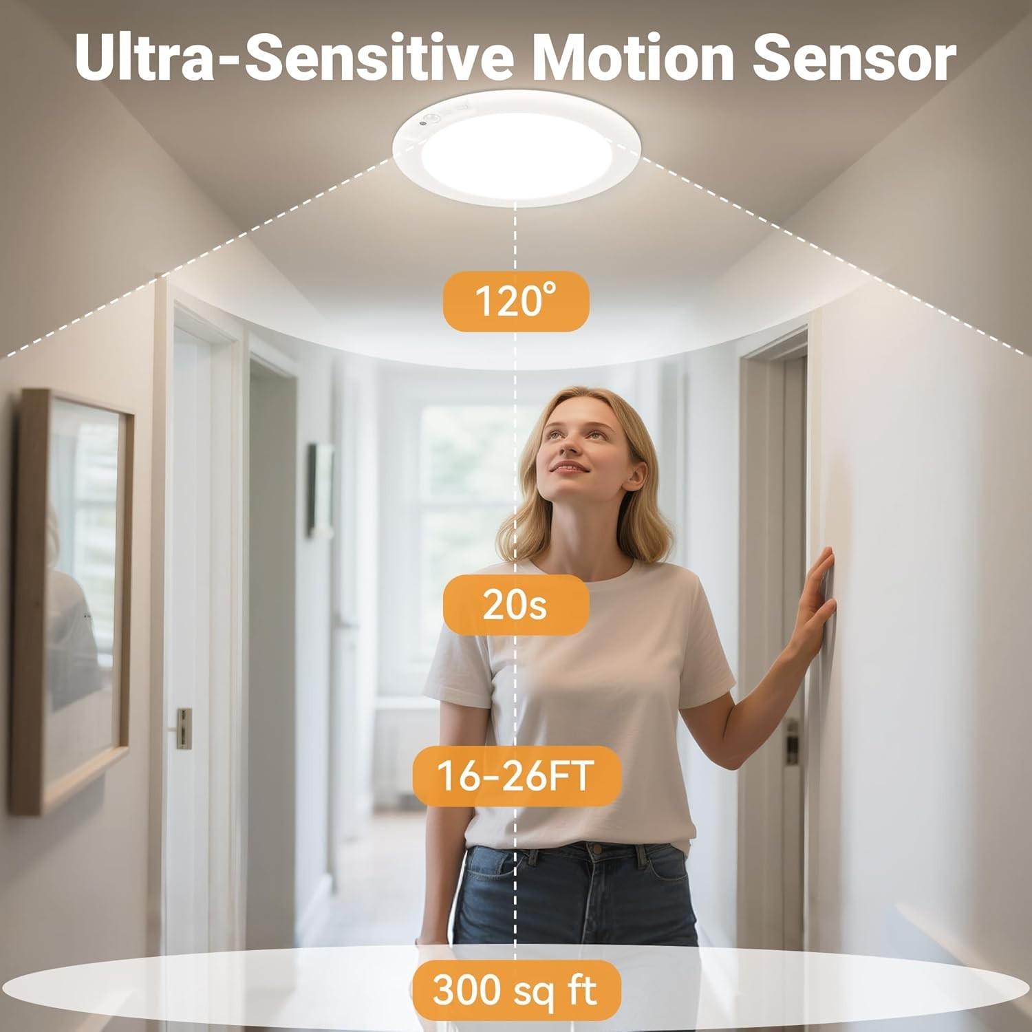 Magnetic Motion Sensor Ceiling Light, Remote Control, LED Battery Powered, Wireless, Dimmable, for Closet, Shower, Storage, Garage, Hallway