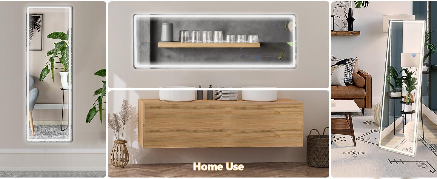 71"x26"Full Length LED Floor Mirror with Stand, Dimmable Lights & Touch Control, Wall Mount or Leaning Design, Aluminum Frame for Bedroom, Black