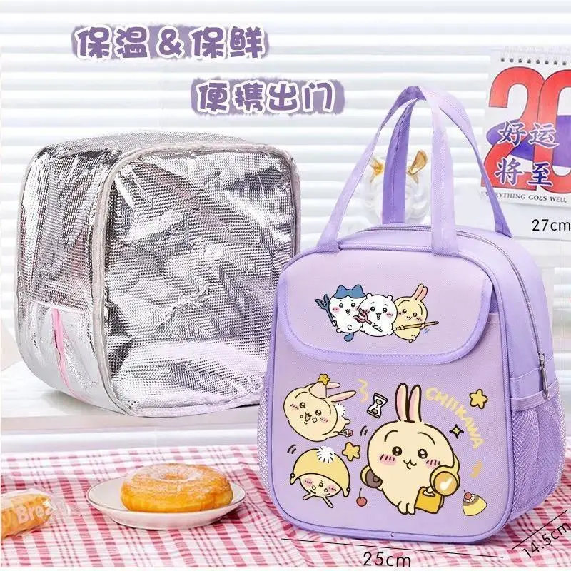Cartoon Chiikawa Lunch Bag Cute Usagi Hachiware Insulated Lunch Box Bag Anime Large Capacity Handbag Thickened Waterproof Bag