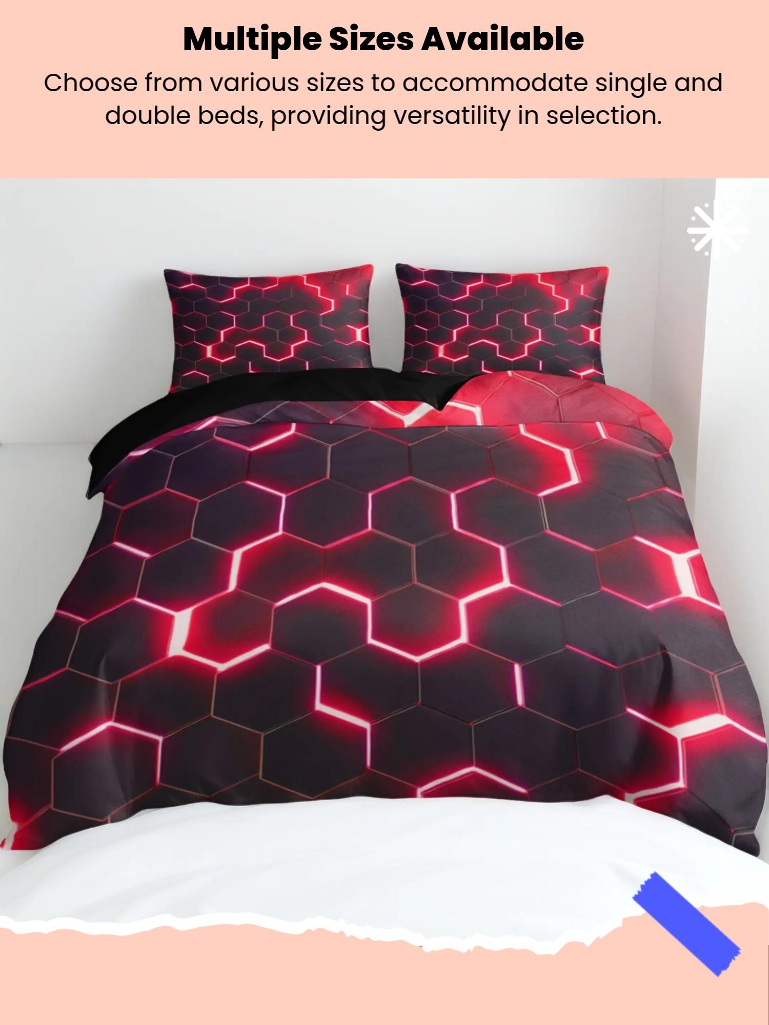 3-piece geometric honeycomb pattern soft bedding set, including 1 coreless duvet cover and 2 coreless pillowcases, Breathable Polyester, Easy maintenance, suitable for single beds, double beds, bedrooms, dormitories, and guest rooms