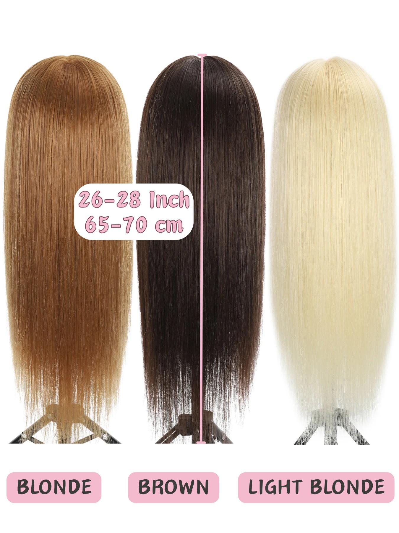 26‑28 Inch Synthetic Hair Mannequin Head 3 Colors Available Light Skin Tone Female Training Manikin Head With Table Clamp Stand And 10 Pcs Hair Comb Kit For Cosmetology Students Practicing Braids Updos And Hairstyling