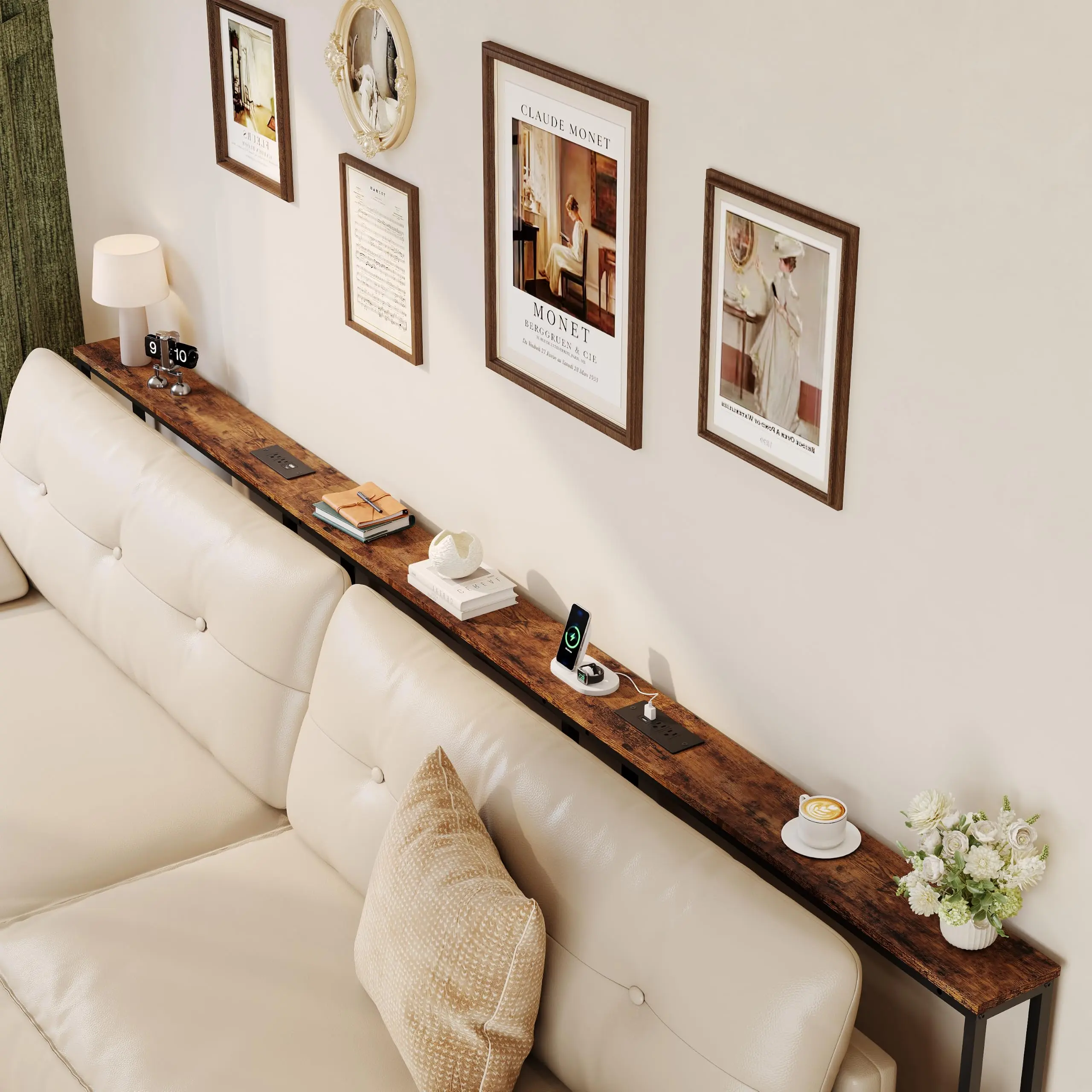 86"-110" Narrow Console Sofa Table with Power Outlets & USB Ports| Metal Frame, Adjustable Height Console Table for Hallway, Office, and Behind Couch Table
