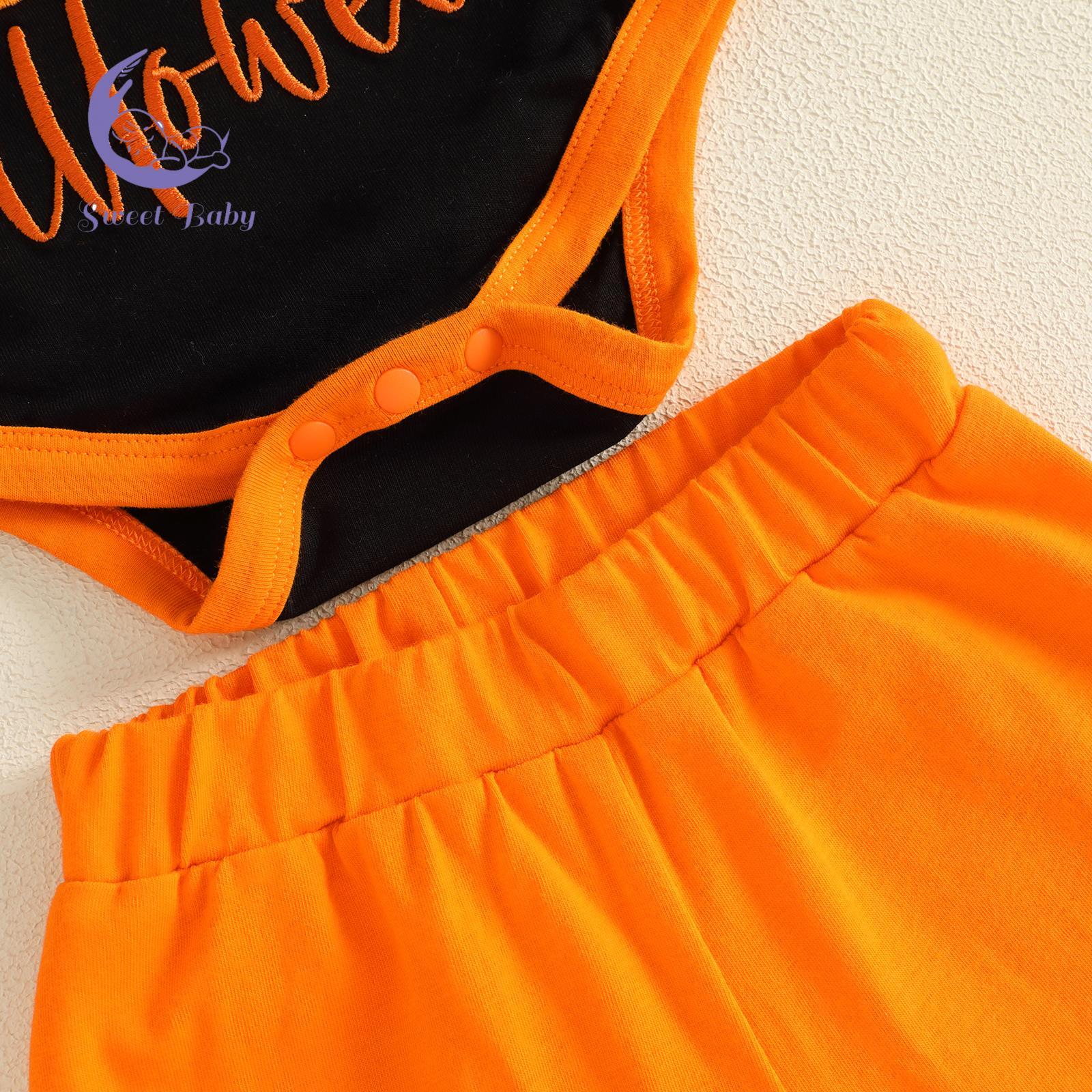 Baby Boy Halloween 3-Piece Gift Set - Polyester Embroidered Long-Sleeve Romper, Pants, Pumpkin Bat Accent Hat