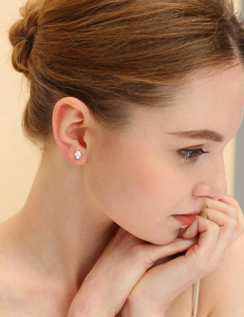 EAMTI 1 CT*2 Oval Cut 925 Sterling Silver Cubic Zirconia Stud Earrings for Women CZ Stud Small Cute Earrings Hypoallergenic