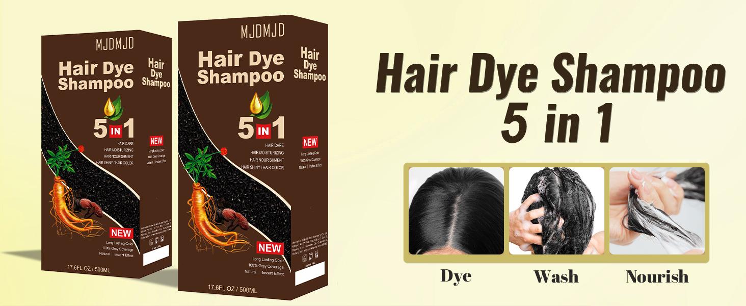 Natural Dark Chocolate Brown 5-IN-1  Hair Dye Shampoo, Instant Hair Color Shampoo for Men Women, Brown Hair Dye Colors in Minutes for All Hair Types 16.9 Fl Oz (Dark Chocolate)