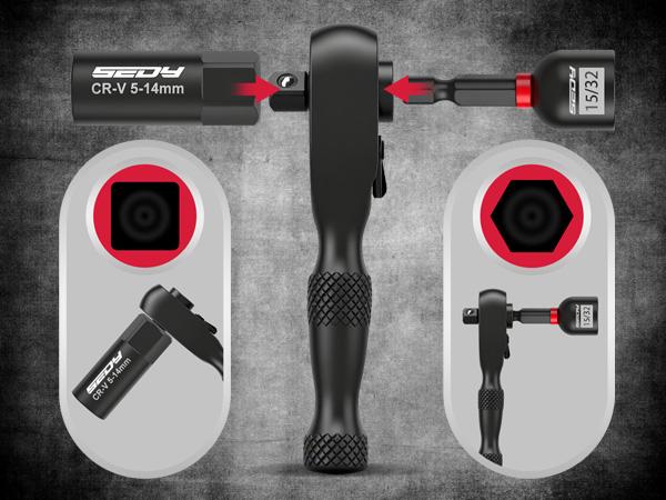 SEDY 41-Piece Premium 1/4" Drive Magnetic Impact Nut Driver Set Metric & SAE with Socket Adapters, 2-in-1 Ratchet Wrench, Universal Sockets, Quick Release Bit Holder, Durable Strength & Versatile Performance, Christmas Gift