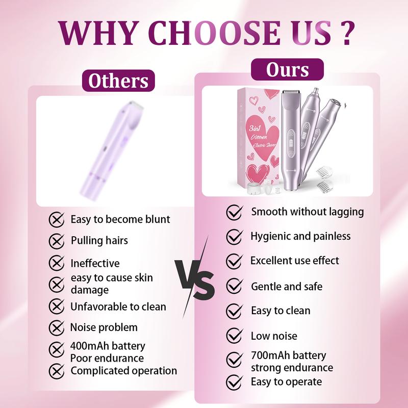 Electric Bikini Trimmer for Women, Rechargeable 2 in 1 Body & Facial Hair Removal, Waterproof Wet & Dry Use Trimmer for Women, Winter & New Year Gift, Valentine's Day Gift