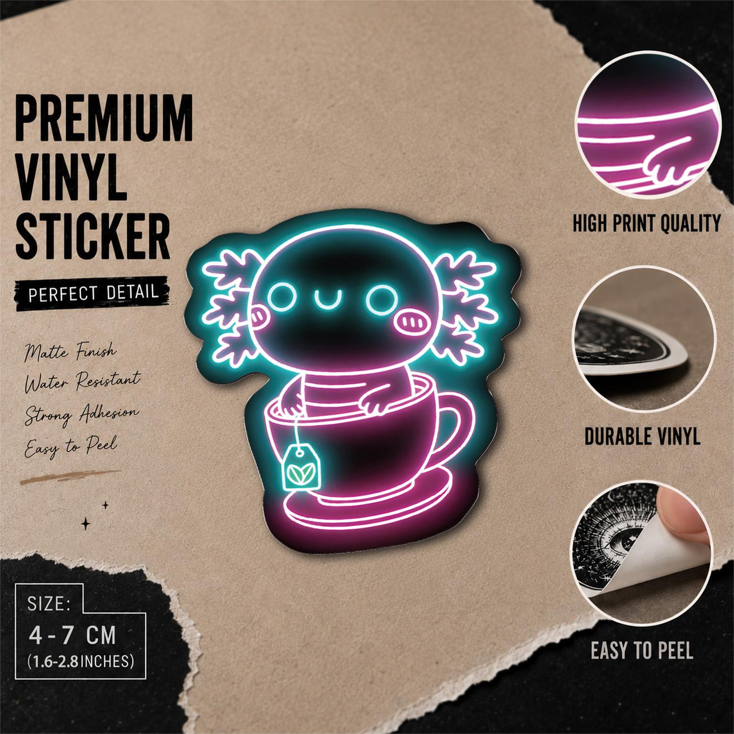 50pcs*5packs Neon Axolotl Aesthetic Vinyl Stickers Pack for Laptop Water Bottle Phone Case Skateboard Journal Scrapbook DIY Decoration