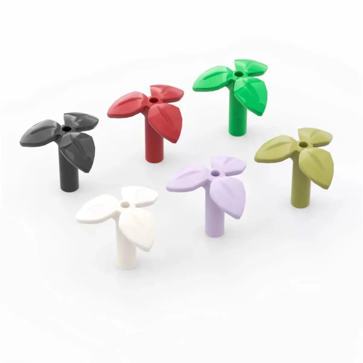 50Pcs MOC compatible 37695 building block parts, including three leaves, flower stem, grass, and plant, DIY children's toy
