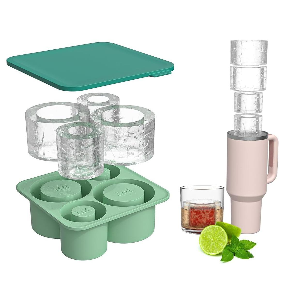 1PC Stanley silicone ice tray, 4-panel covered easy to release ice cube mold, large capacity water cup accessories for coffee, cocktails, and cold drinks enthusiasts, Stanley ice cream cup accessories