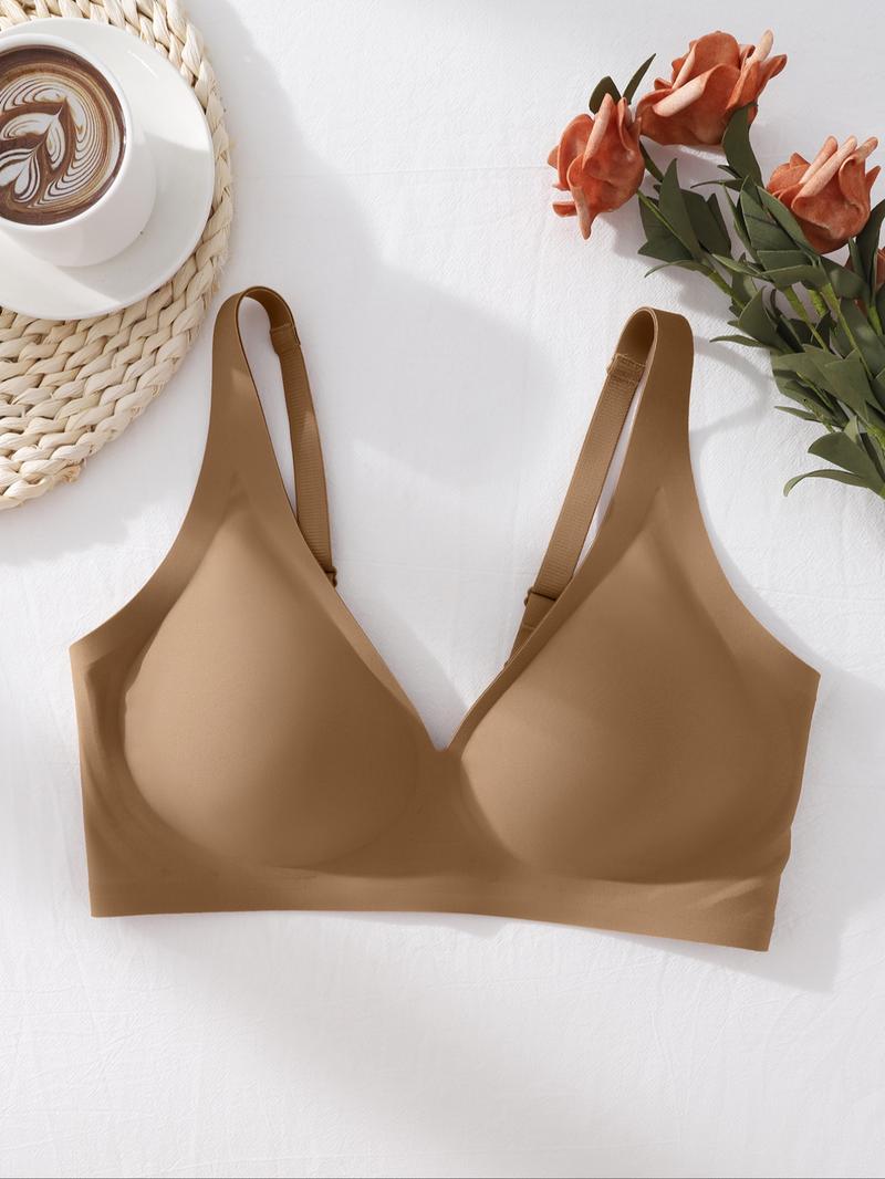 Women's Wireless Jelly Bra, Deep V Design, Medium Support, Fitted Plain Pattern, Casual Daily Wear, All Seasons, Moderate Fabric Underwear