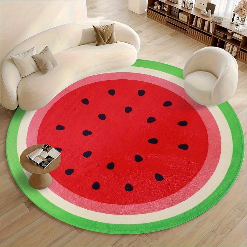 1pc Circular Rug 3ft Watermelon Pattern, Non-Slip Velvet Mat, 850g/m², Living Room/bathroom/bedroom/camping/picnic/yoga, Indoor Outdoor Use, Artistic Design