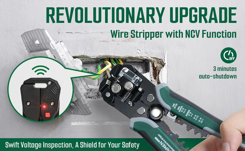 TESMEN TWS-322 Wire Stripper Self Adjusting Cable Stripping tool with Non-Contact Voltage Detection, 4-in-1 Automatic Wire Pliers, Universal Wire Cutters and Crimping Tool, for 10-24 AWG Electrical Wire