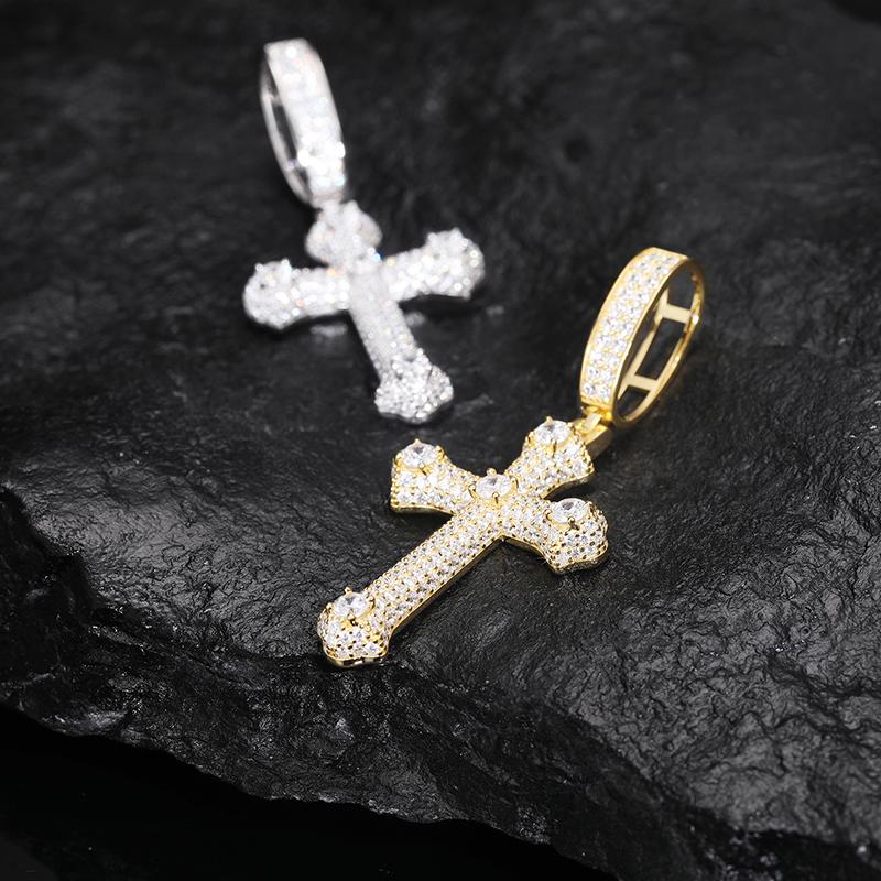 【#P439】 Exquisite Cross S925 Synthetic Moissanite Ice Pendant Necklace Hip Hop Men's Necklace Sterling Silver Shiny Micro-Inlay Sparkling Wedding Party Gift Halloween