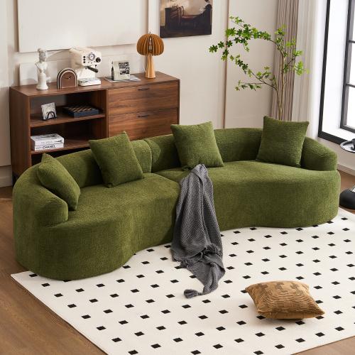 【Bellemave】Curved Boneless Sofa,Compression Modular 110'' Sectional,White High-Density,Couches Sleeper for Living Room Bedroom Apartment Lounge,Chenille