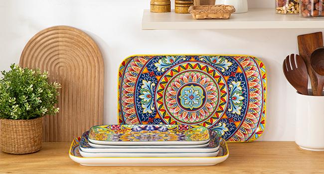 vancasso Simi Serving Platters & Plates Set – 3 Piece Rectangular Trays or 6 Piece Dinner Plates, Bohemian Ceramic Dish Set for Entertaining, Microwave & Dishwasher Safe Porcelain Dinnerware vancasso Simi Serving Platters & Plates Set – 3 Piece Rectangular Trays or 6 Piece Dinner Plates, Bohemian Ceramic Dish Set for Entertaining, Microwave & Dishwasher Safe Porcelain Dinnerware