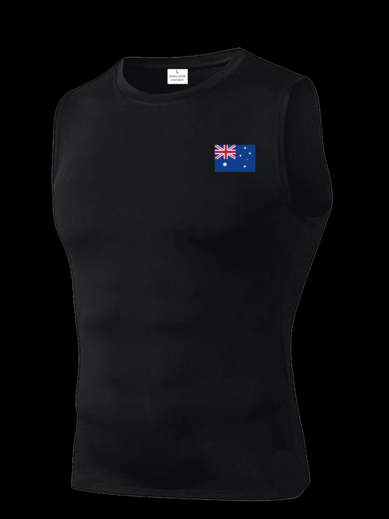 Men's Short Sleeve Sporty Top, Quick-Dry Breathable Moisture-Wicking, Australian Pattern, Slim Fit, Ideal for Gym, Running, Boxing, Outdoor Activities