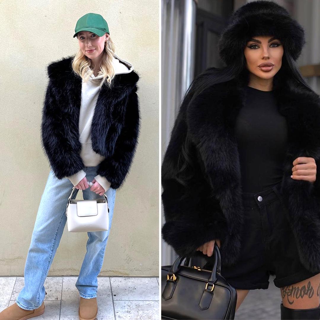 Buenoble Women's Brown Faux Fur Coat Winter Fluffy Short Jacket Warm Fuzzy Oversized Outwear Top Shaggy Collar Full Lining Short Jacket with Side Pockets SpringStatements