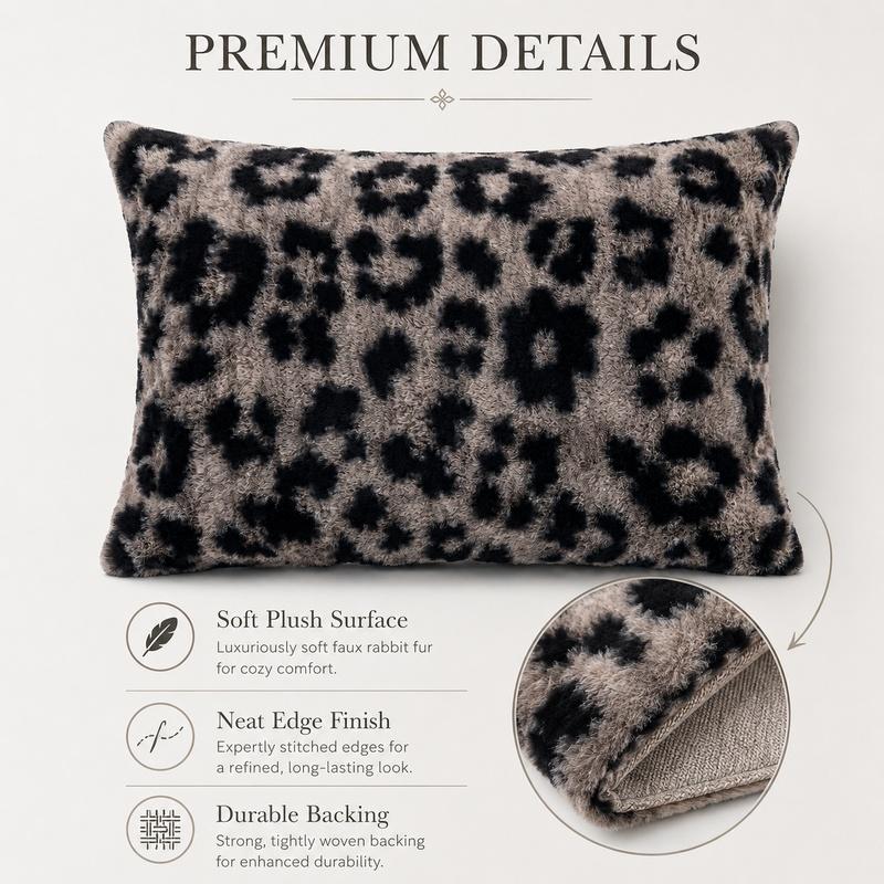 Luxury Faux Rabbit Fur Pillowcase, Leopard/Tiger/Butterfly Print & Solid Color Decorative Pillow Cover, Ultra Soft Plush Fluffy Cozy Bedding, Queen Size 50 x 75 cm (19.7 x 29.5 in), All-Season Decor for Bedroom, Dorm, Sofa & Guest Room