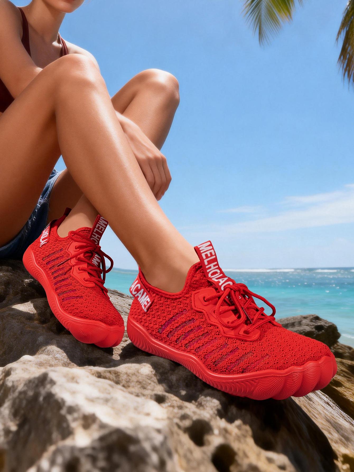 Women’s Quick-Dry Water Shoes, Low-Top Lace-Up Footwear with Knit Uppers and Textured Soles for Beach, Swimming, Surfing and Water Sports
